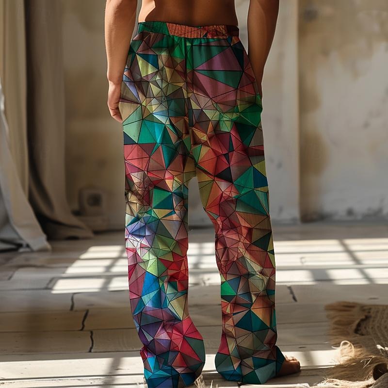 Men's Graphic Casual Pants Mid Waist Hawaiian Holiday Straight Leg Summer Spring 3D Print Blue Purple Green2