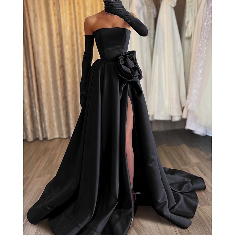 A-Line Evening Gown Elegant Dress Carnival Formal Floor Length Sleeveless Strapless Satin with Appliques - Main Image