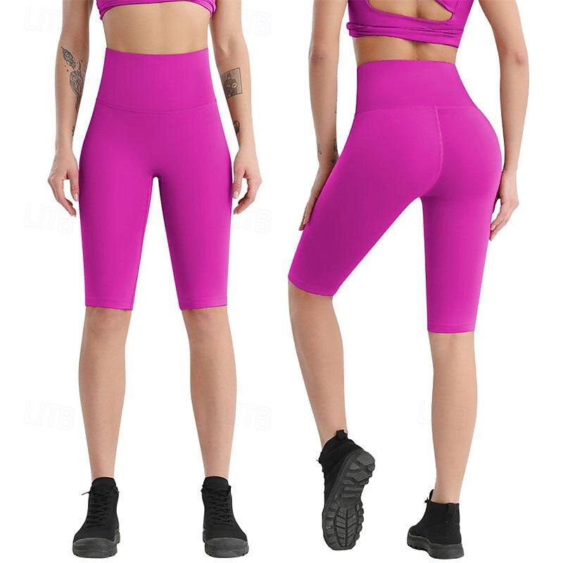 Women's Gym Shorts Yoga Shorts Workout Shorts High Waist Pilates Gym Workout Workout Capri Leggings Solid Color Black Fuchsia Orange Sports Activewear Stretchy Slim3