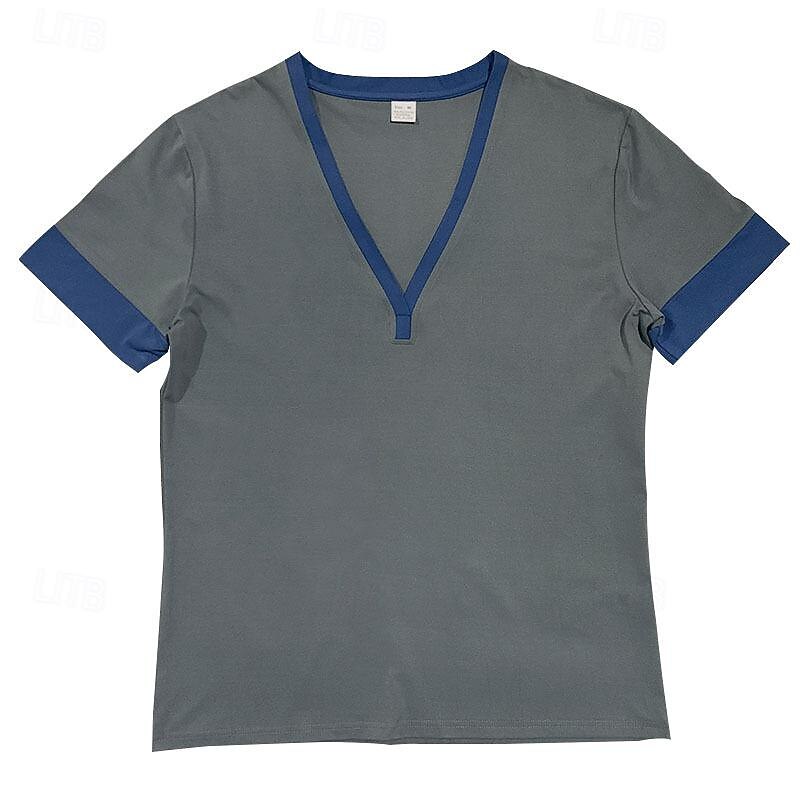 Men's T Shirt Tee Top Short Sleeves V Neck Summer Solid Color Fashion Designer Basic Vacation Street Going out Dark Brown Army Green Black Top Tee for Men2