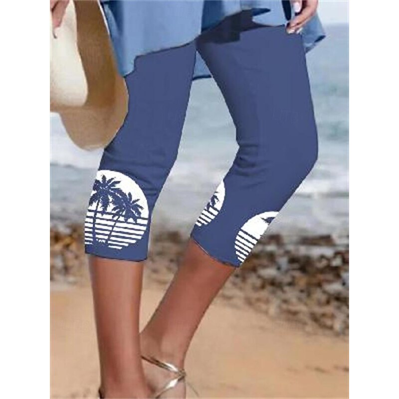 Women's Capri shorts Cozy Leggings Casual Daily Calf-Length Tree Print Breathability Comfortable Micro-elastic Vacation Weekend White Pink Navy Blue Blue Summer Regular Fit2