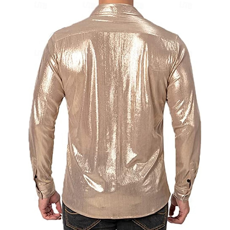 Disco 1980s Shiny Metallic Blouse / Shirt Masquerade Disco Solid Color Fancy Dress Men's Carnival Costume Masquerade Party / Evening Pride Parade Pride Month Adults' Shirt4