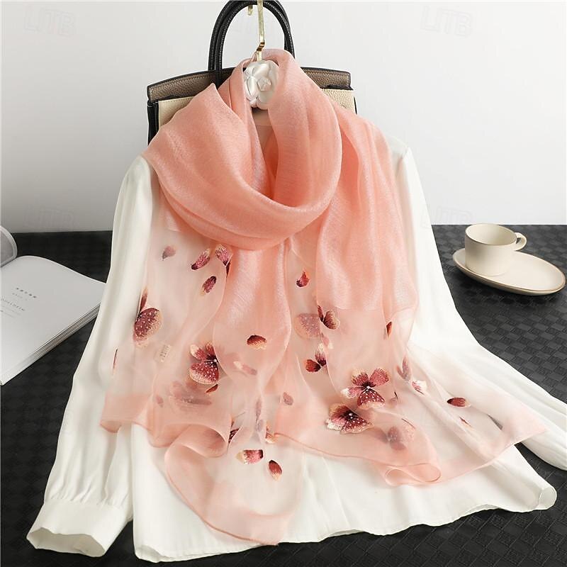 Women's Rectangle Scarf Street Daily Date White Purple Scarf Floral3