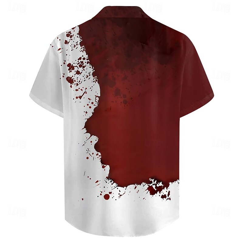 Blood stains Casual Dark Men's Shirt Button Up Shirt Dailywear Evening Party Vacation Summer Turndown Collared Shirts Short Sleeve Red S, M, L Polyester Shirt2