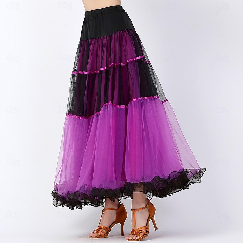 Ballroom Dance Skirts Splicing Tulle Women's Performance Training High Tulle2