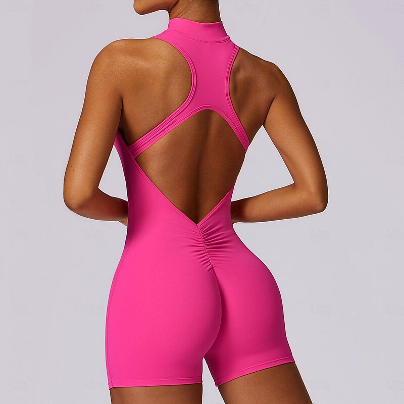 Women's Jumpsuit Workout Jumpsuit Onesie Zipper Solid Color Bodysuit Romper Black Fuchsia Yoga Fitness Gym Workout High Waist Breathable Soft Sleeveless Sport Activewear Micro-elastic Slim