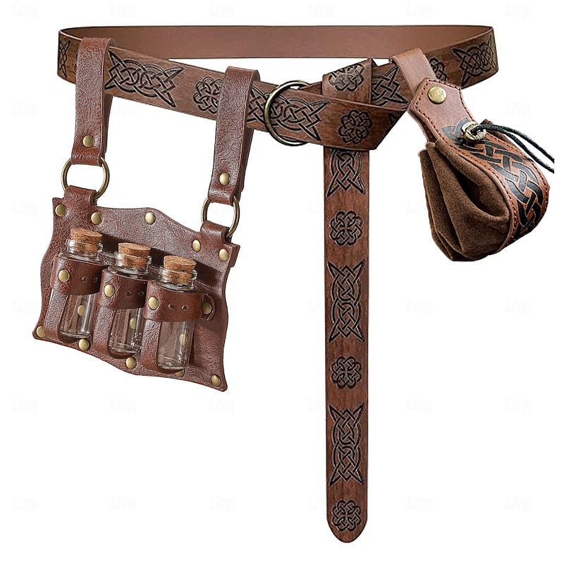 Medieval Renaissance Waist Belt Viking Fancy Dress Men's Women's Celtic Viking Fantasy Halloween Carnival Performance LARP Adults Belt Sscabbard Magic Bottle