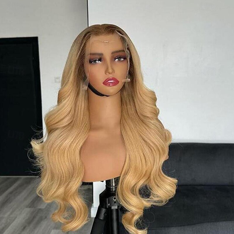 Glueless Ombre 13x4 Lace Front Wig Brazilian Virgin Hair Glueless Wavy Ombre Honey Blonde Lace Front Human Hair Wig Pre-Plucked For Women3