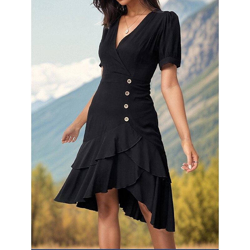 Women's Mini Dress Black Dress Cocktail Dress Formal Dress Formal Work Date Regular Fit Plain Short Sleeve V Neck Black Summer4
