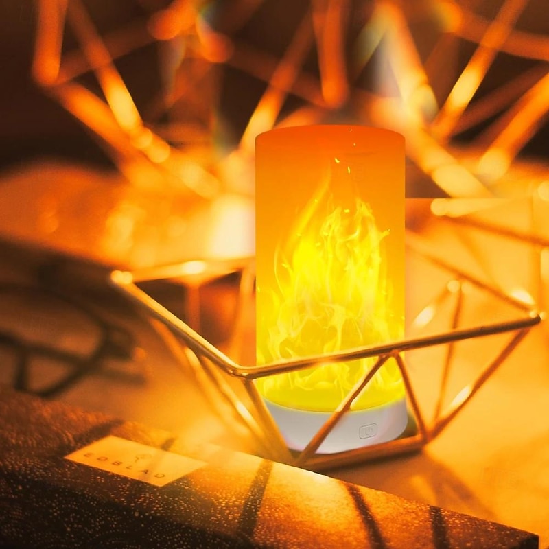 1/2pcs USB Rechargeable LED Flame Lamp Simulated Flame Effect Light Realistic Fire Atmosphere Light Indoor Decoration 4 Lighting Modes2
