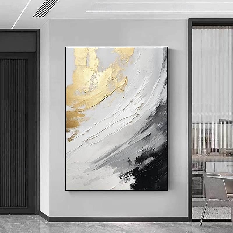 Black and White gold Texture oil painting handmade Wall Art Gold Abstract Painting on Canvas hand painted Minimalist abstract Painting Wall Decor Contemporary Abstract Wall Art painting