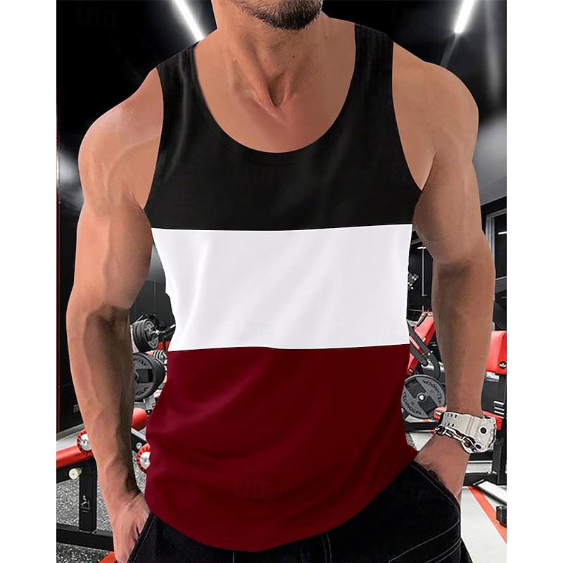Men's Tank Top Vest Top Undershirt Sleeveless Shirt Sleeveless Crew Neck Spring & Summer Color Block Fashion Designer Basic Patchwork Vacation Street Going out White Red Orange Top Tee for Men