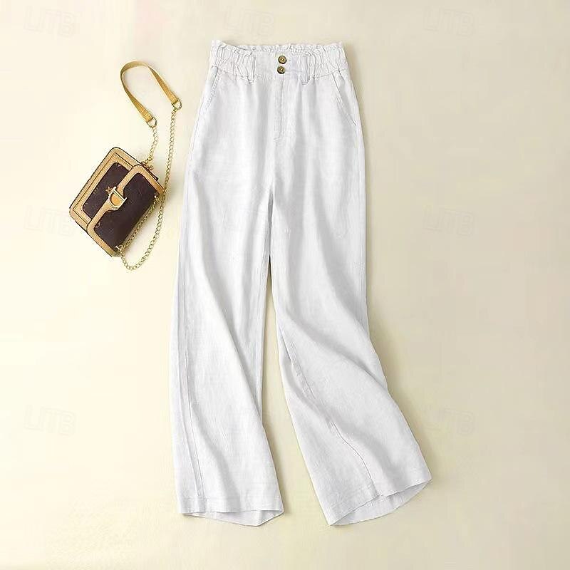 Women's Cotton Linen Pants Pants Trousers Fashion Long Plain Side Pockets Breathability Comfortable Inelastic Casual Daily Black White Beige Spring & Summer Regular Fit