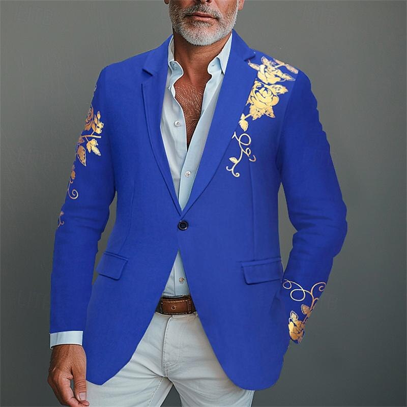 Men's Blazer Business Cocktail Party Wedding Party Fashion Casual Spring &  Fall Polyester Rose Pocket Buttons Comfortable Single Breasted Blazer Black White Burgundy Royal Blue2