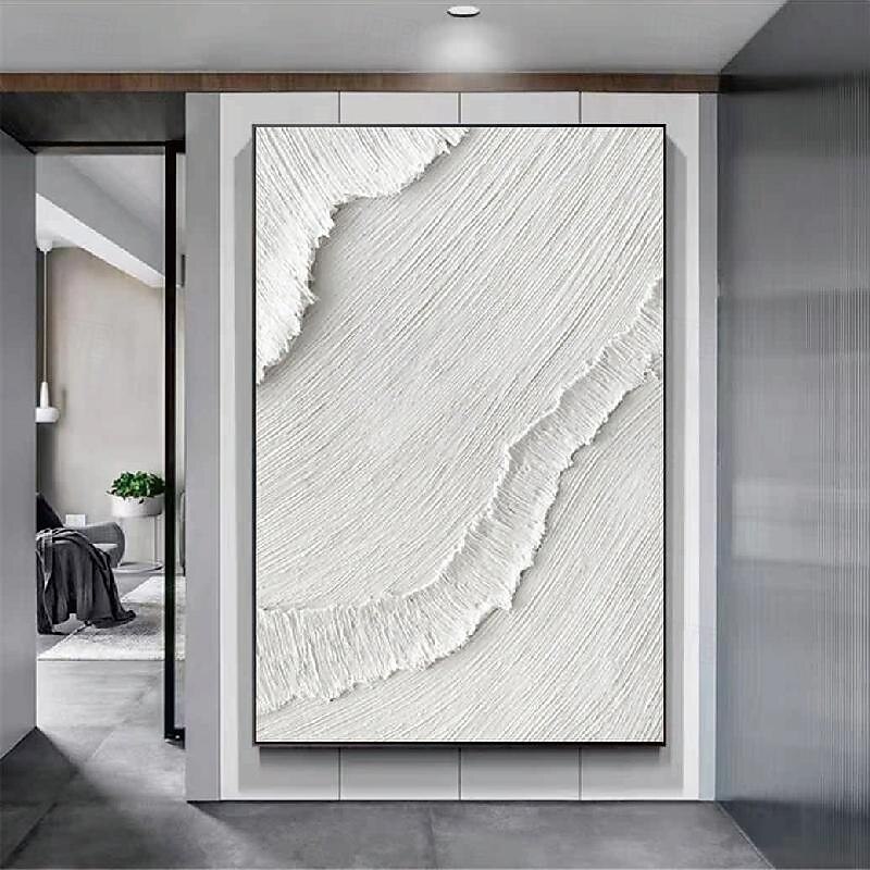 White 3D Abstract Painting handmade 3D Textured white painting Wall Art White Modern Canvas Art pciture for  Living Room Decor Trendy Home Decor Hotel Art Piece3