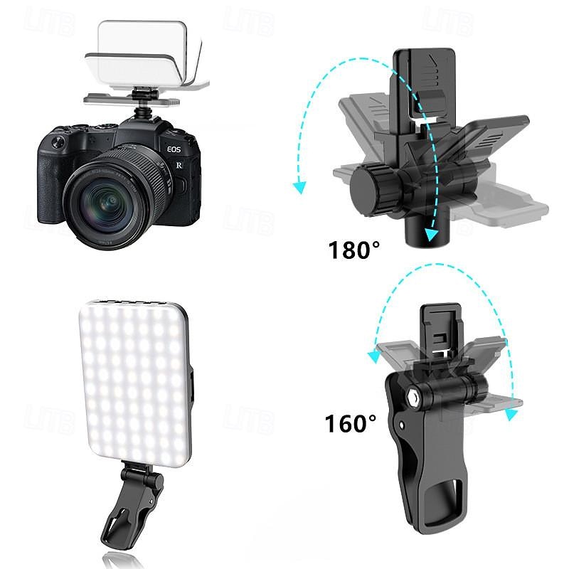 60LED Portable Selfie Light Video Conference Lighting with Clip & Camera, Rechargeable Fill Light Tri-color Modes for Phone iPhone Webcam Laptop Photo Makeup3