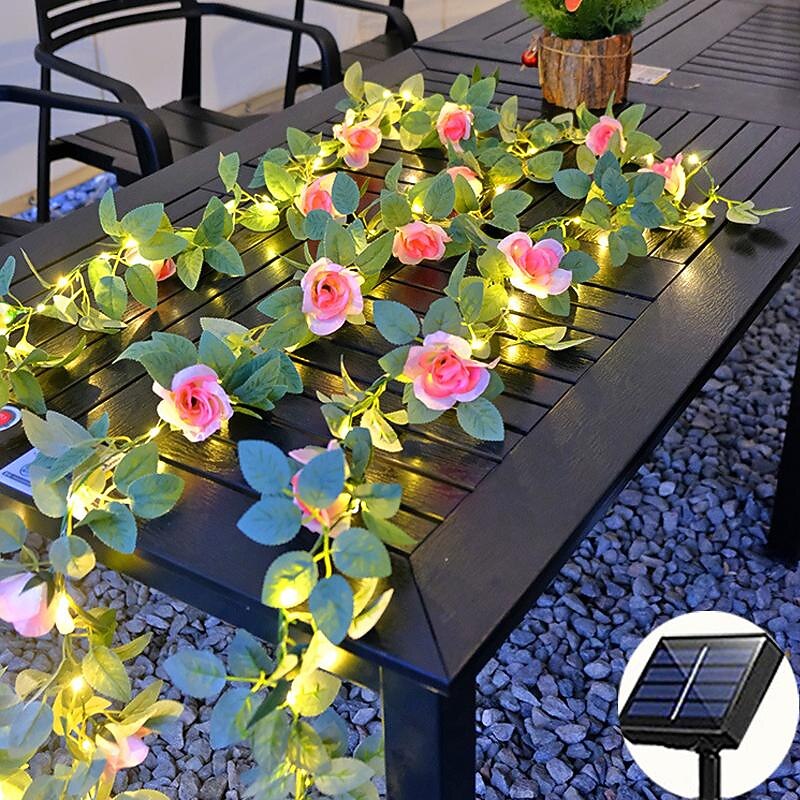 Solar Rose Fairy String Lights, 2M 20LED Outdoor Waterproof Garden Valentines Flower Vine Lights for Valentine's Day Wedding, Anniversary, Patio and Balcony - Main Image