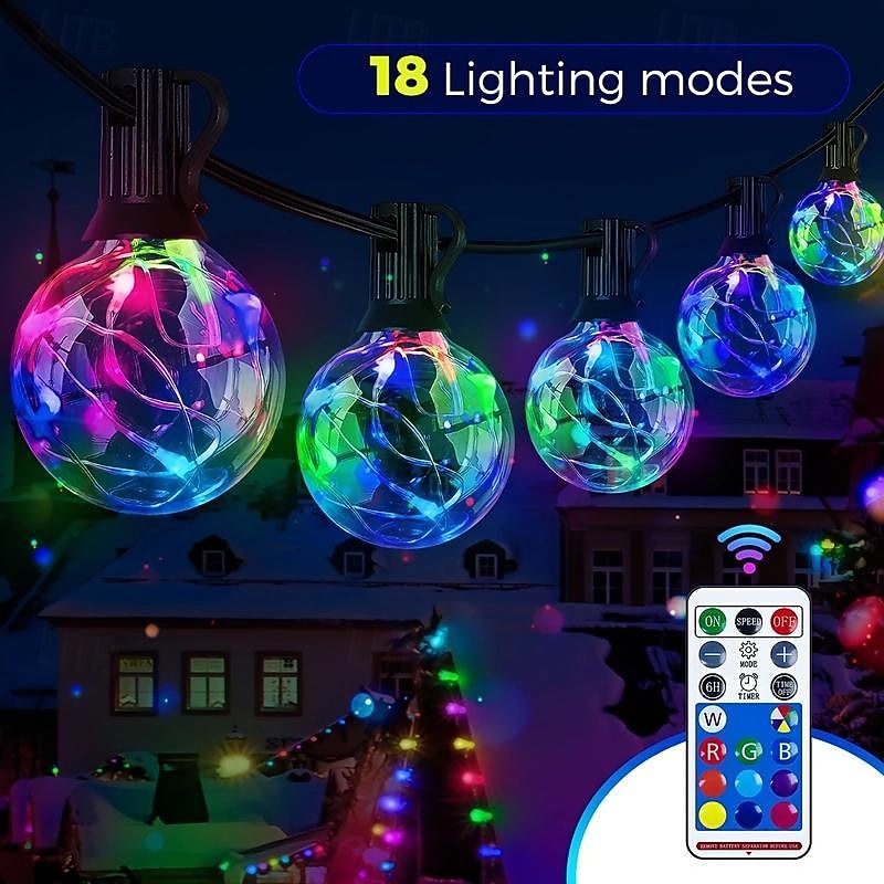 G40 Solar String Lights, Outdoor Waterproof Colorful String Light with Remote Control for Christmas Courtyard Garden Wedding Festival Decoration Light String2