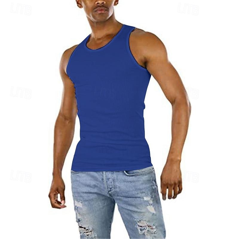 Men's Tank Top Vest Top Undershirt Sleeveless Shirt Sleeveless Crew Neck Summer Plain Fashion Designer Muscle Athleisure Going out Gym Black Wine Blue Top Tee for Men