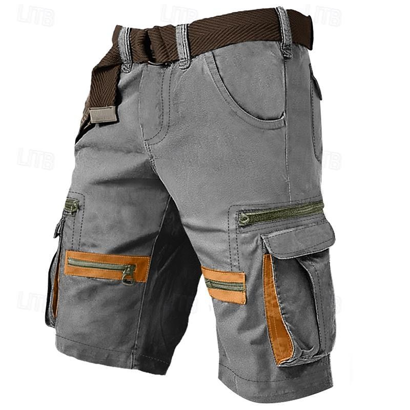 Men's Cargo Shorts Shorts Casual Shorts Multi Pocket Straight Leg Fake Zipper Pocket Plain Comfort Knee Length Casual Daily Holiday Fashion Streetwear Black Green Micro-elastic3