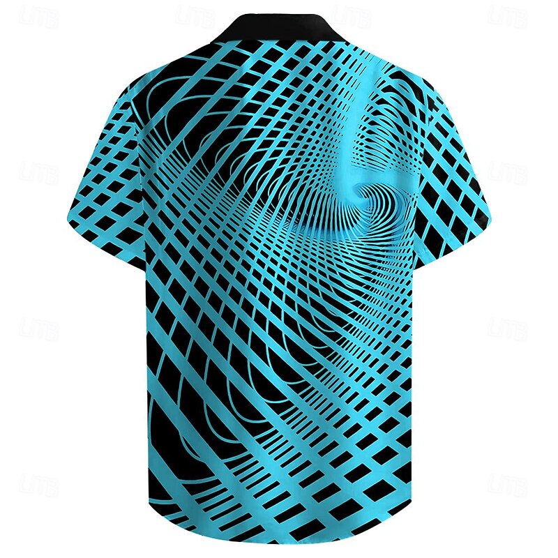 Men's Geometric Pattern Shirt Button Up Shirt Short Sleeve Fashion Casual Daily Holiday Summer Turndown Collared Shirts Buttons Print Black2