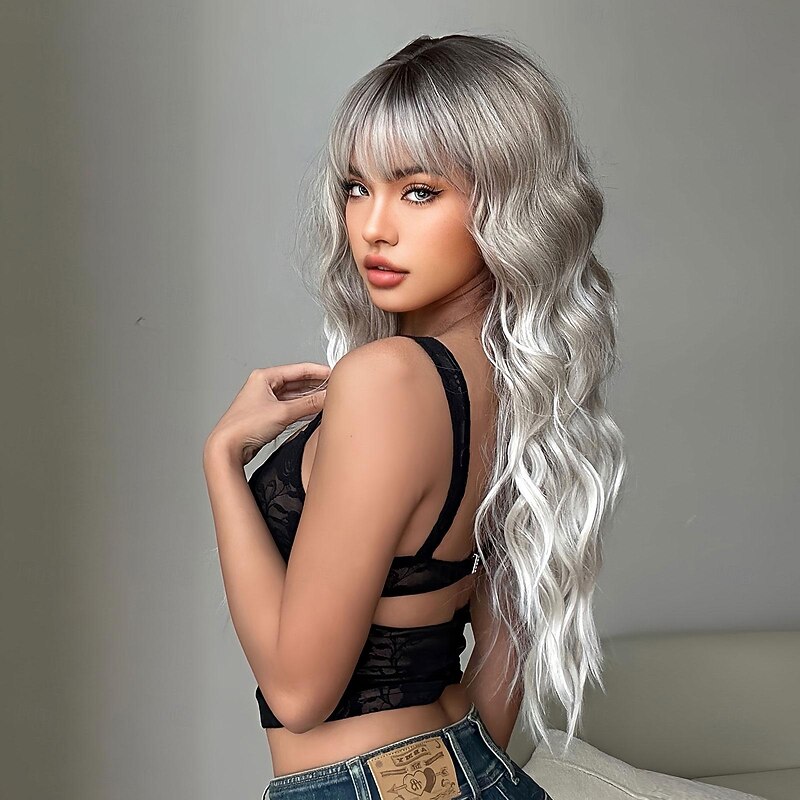 Synthetic Wig Uniforms Career Costumes Princess Curly Wavy Middle Part Layered Haircut Machine Made Wig 26 inch Light golden Synthetic Hair Women's Cosplay Party Fashion Blonde Natural Black4