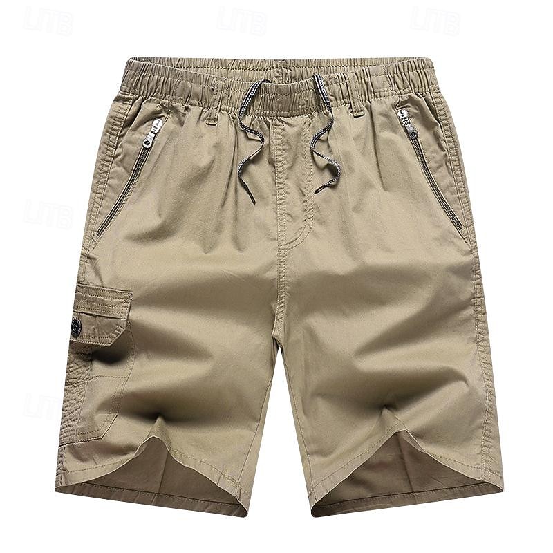 Men's Cargo Shorts Bermuda shorts Work Shorts Elastic Waist Zipper Pocket Plain Comfort Short Casual Daily Going out Stylish Classic Style ArmyGreen Black2