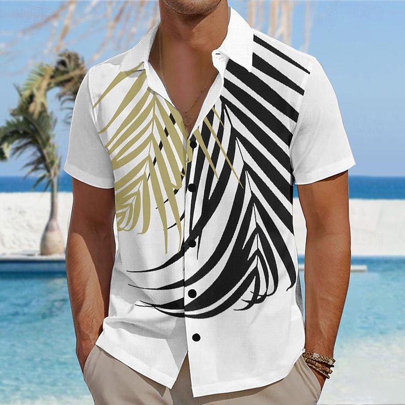 Men's Palm Leaf Tropical Plants Summer Hawaiian Shirt Aloha Shirt Short Sleeves Shirt Turndown Hawaiian Casual Resort Outdoor Vacation Street White #2 White S M L