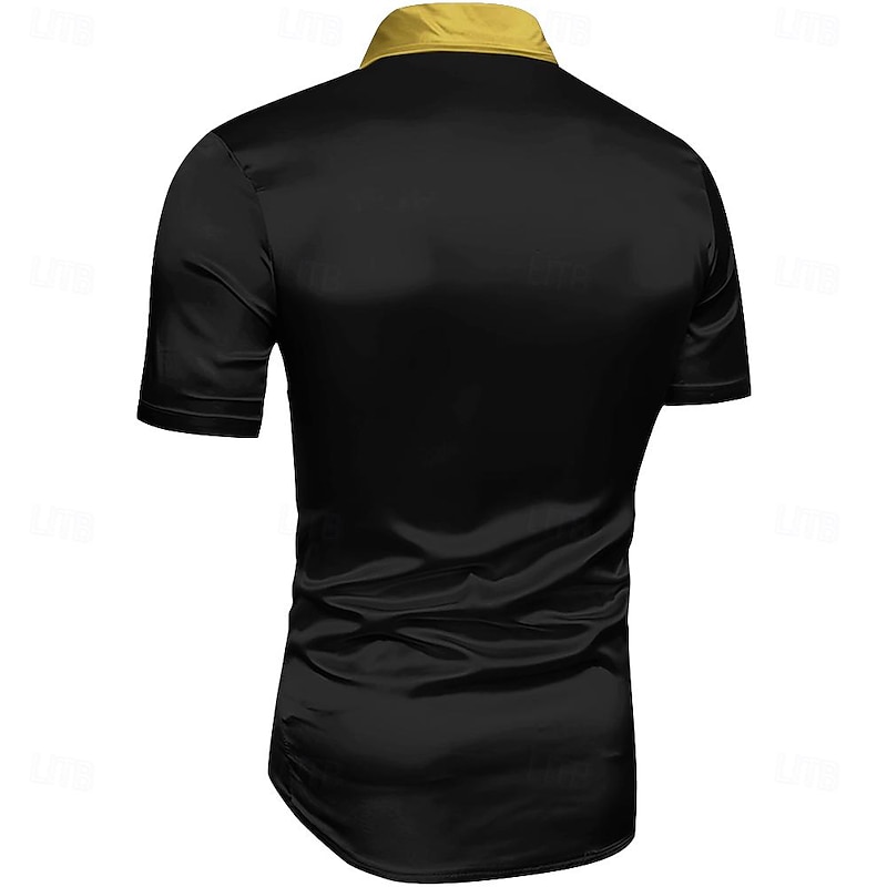 Men's Pattern Shirt Button Up Shirt Short Sleeve Casual Daily Holiday Summer Spring Turndown Print Black2