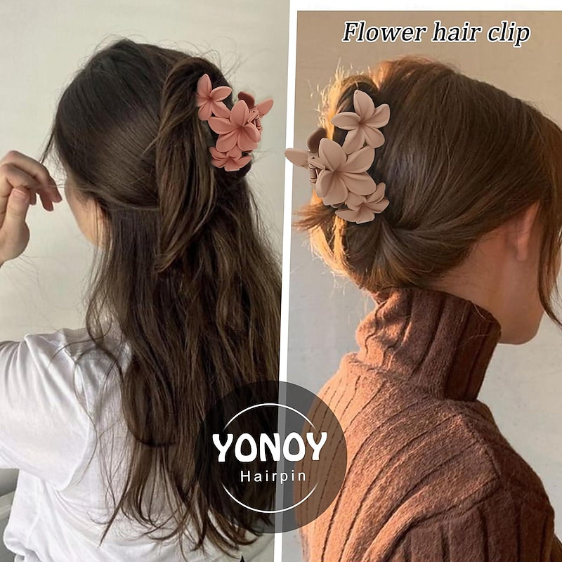 1PC Flower Hair Clips for Women,Non-Slip Matte Flower Hair Clips for Women,Hawaiian Hair Flower Clip Large Plumeria Hair Clip Strong Hold Hair Claws Cute Clip Beach Hair Accessories2