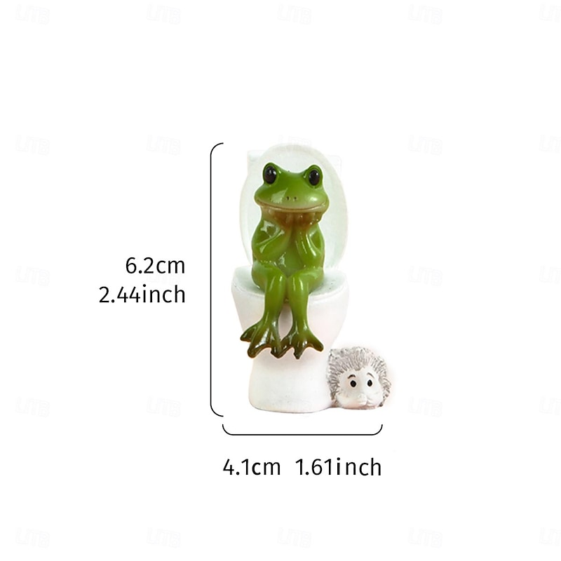 Adorable Green Frog on Toilet Resin Figurine - Decorative Garden, Balcony, and Micro Landscape Accessory for Potted Plants3