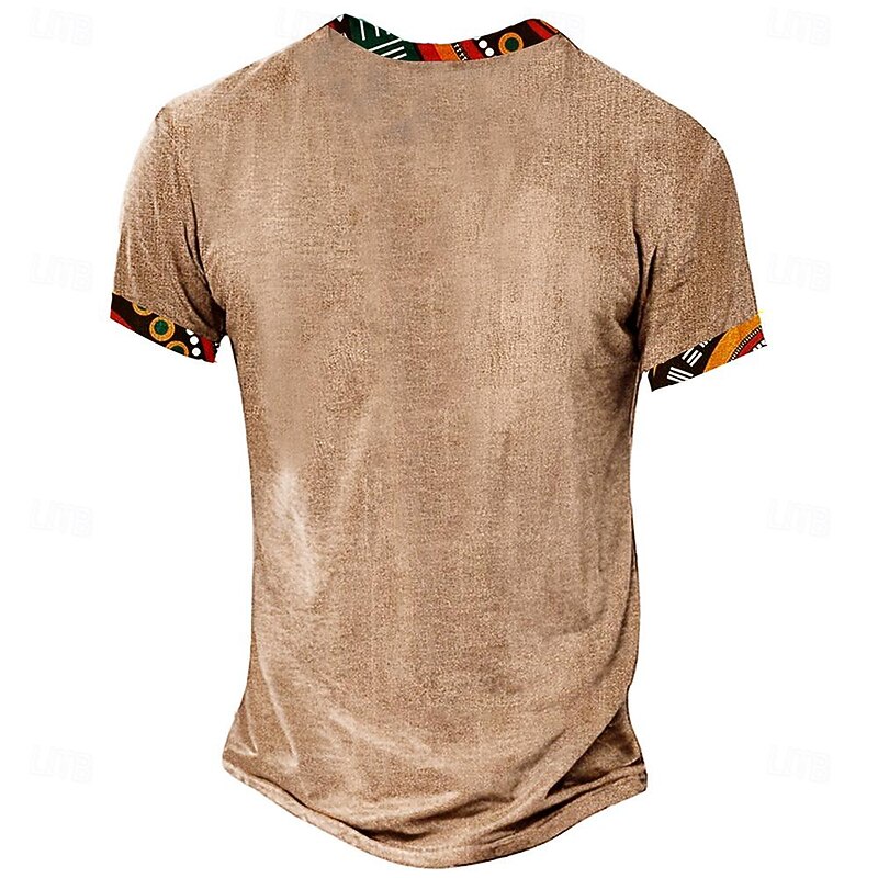 Men's Graphic Tribal Henley Shirt Short Sleeve 3D Print Fashion Designer Basic Daily Summer Yellow Green Gray Stand Collar Henley T-Shirt2
