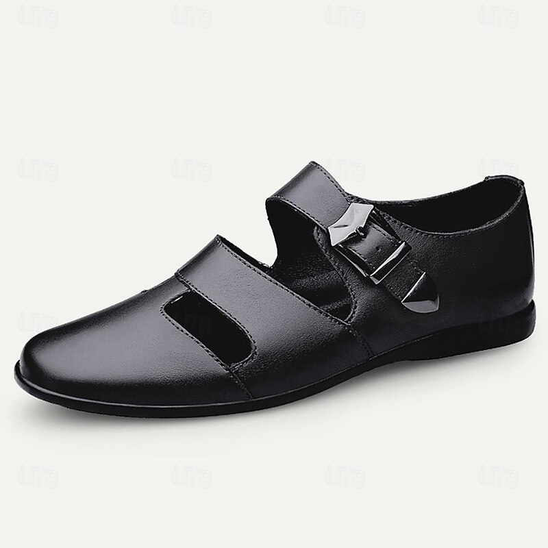Men's Black Leather Fisherman Sandals - Comfortable Closed-Toe Dress Shoes with Buckle for Formal and Casual Occasions2