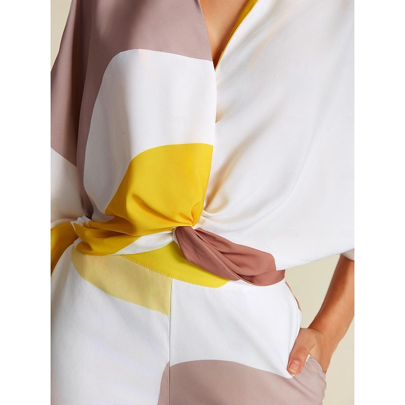 Satin Contrast Knot Front Balloon Sleeve Shirt3