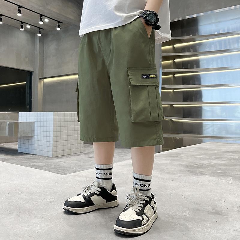 Kids Boys Shorts Solid Color Quick Dry Breathable Soft Shorts School Sports Daily Khaki Black Army Green3