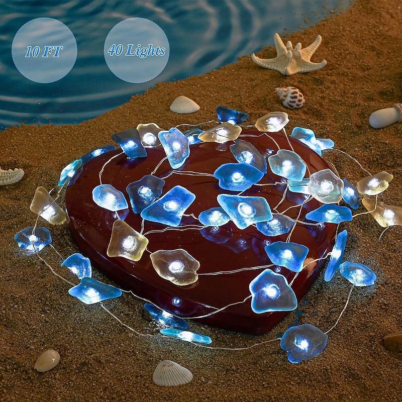 Ocean Series String Lights, Seastone Decorative Summer String Lights 2m 20LEDs 3m 30LEDs Seaside Party Decor Coastal String Lights Battery Powered Fairy Lights Holiday Bedroom Birthday Party Wedding Decoration2