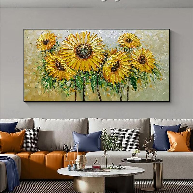 Handmade Oil Painting Canvas Wall Art Decoration Modern Abstract Flowers Knife Sunflower for Living Room Home Decor Rolled Frameless Unstretched Painting3