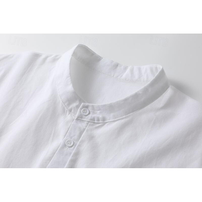 Men's Shirt Chinese Collar Shirt Mandarin Collar Shirt Popover Shirt Casual Shirt Plain Vacation Street White Yellow Sky Blue Green Short Sleeve Band Collar Summer Clothing Apparel Button-Down3