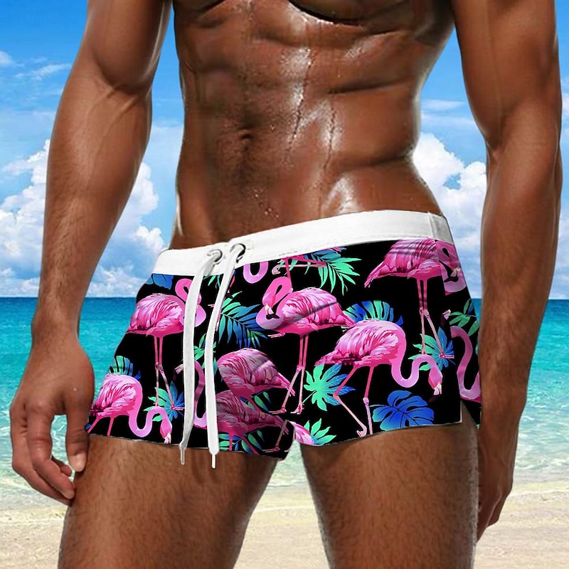 Men's Animal Flamingo Bird Swim Trunks Swim Shorts Board Shorts Mid Waist Fashion Designer Holiday Beach Swimming Pool Drawstring Pocket Elastic Waist Designer Clothing Apparel