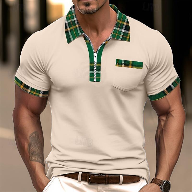 Men's Zip Polo Golf Shirt Casual Lapel Quarter Zip Short Sleeve Fashion Basic Plain Quarter Zip Summer Regular Fit Dark red Zip Polo2