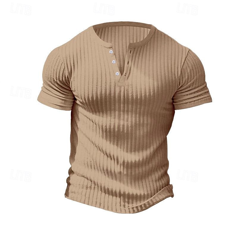 Men's Button T Shirt T Shirt Henley Shirt Tee Short Sleeve Henley Spring & Summer Plain Pit Strip Fashion Designer Basic Vacation Street Going out Wine Black White Top Tee for Men 15