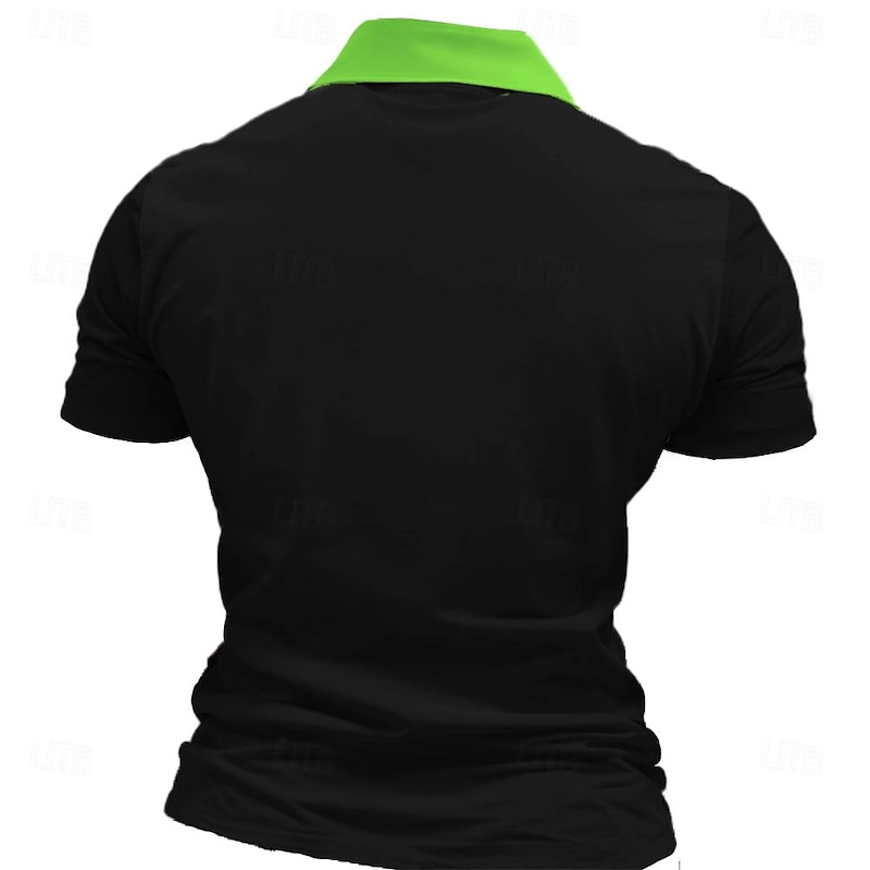 Music Festival Men's Guitar Polo Shirts Golf Shirt Short Sleeve Polo Shirts Collared Shirts Vacation Wear Festival Wear Party Outfits Buttons 3D Print Spring & Summer Green2