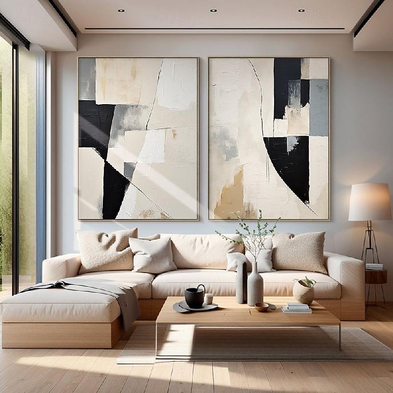 Handmade Beige White Black Minimal Art Beige White Wabi-sabi Wall ArtLarge Beige Abstract Wall ArtBlack Textured Art Oil Painting2
