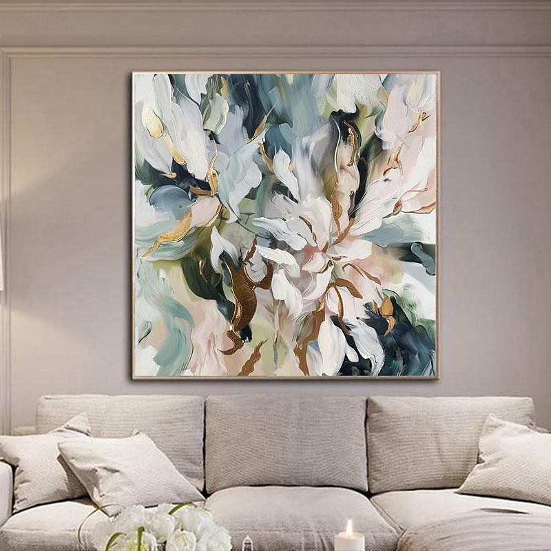 Hand Paint Large Original Flower Oil Painting on Canvas Abstract Flower Painting Boho Acrylic Floral Art Large Wall Art Modern Custom Living Room Decor No Frame2