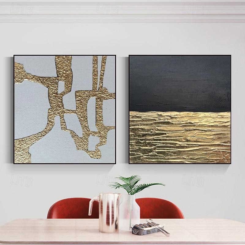 Hand painted Original Textured Wall Art Extra Large Gold And Black Abstract Art Rich Texture Canvas Art Abstract Modern Art Gold Leaf Painting Home Decor Stretched Frame Ready to Hang or Unframed2