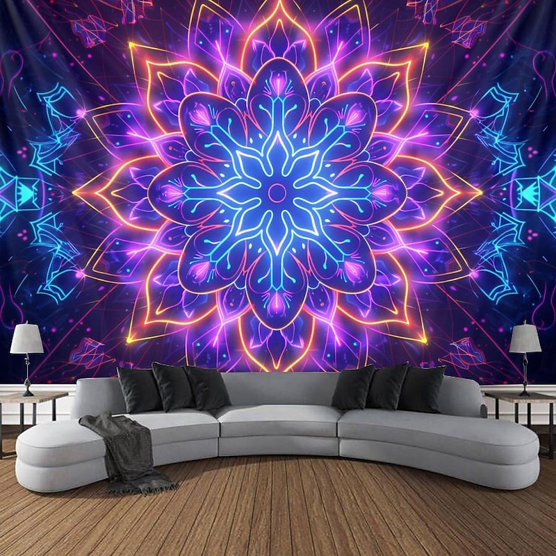 Mandala Bohemian Blacklight Tapestry UV Reactive Glow in the Dark Trippy Zen Meditation Misty Nature Hanging Tapestry Wall Art Mural for Living Room Bedroom4