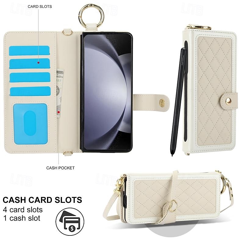 Phone Case For Samsung Galaxy Z Fold 7 Z Fold 6 Z Fold 5 Z Fold 4 Z Fold 3 Back Cover with Stand Holder Magnetic with Lanyard Retro TPU PU Leather2
