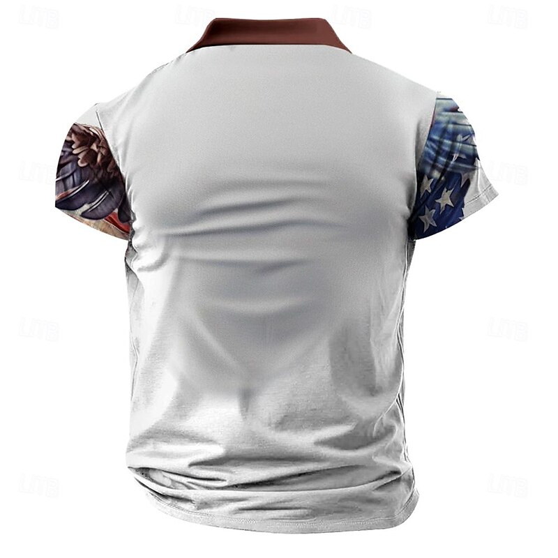 Men's American Flag Veterans Polo Shirts Golf Shirt Short Sleeve Polo Shirts Collared Shirts Streetwear Vacation Wear Party Outfits 3D Print Buttons Spring & Summer White Blue2