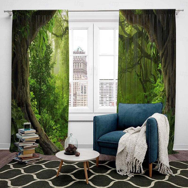 2 Panels Forest Bamboo Curtain Drapes Blackout Curtain For Living Room Bedroom Kitchen Window Treatments Thermal Insulated Room Darkening4