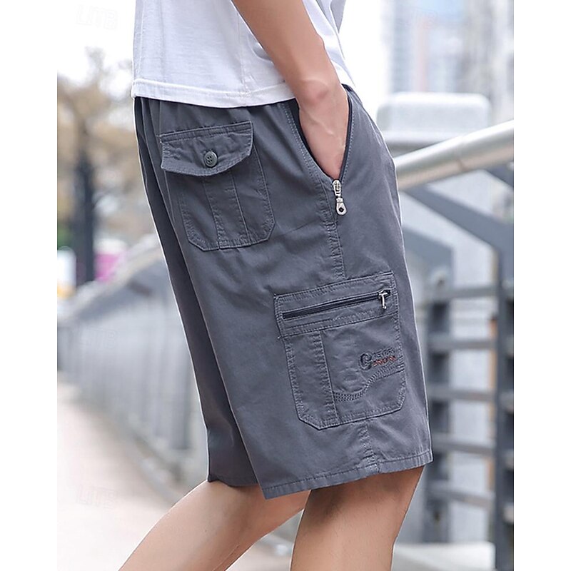 Men's Tactical Shorts Cargo Shorts Shorts Drawstring Elastic Waist Multi Pocket Plain Wearable Knee Length Outdoor Daily Camping & Hiking Fashion Classic Army Green Navy Blue3